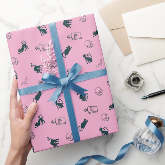 Papel De Presente Pink Halloween Pattert Gift Wrap 💀 (Presentear)