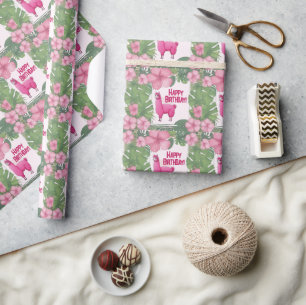 Papel De Presente Pink Happy Smiling Lama