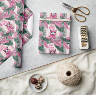 Papel De Presente Pink Happy Smiling Lama
