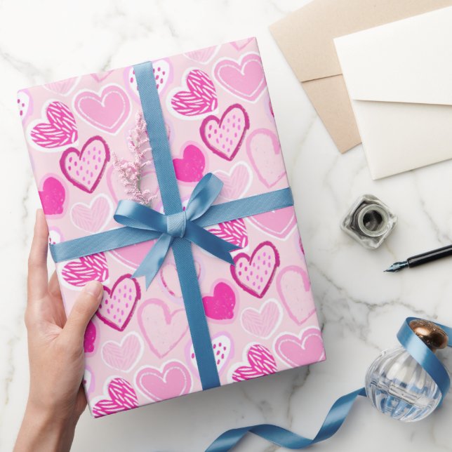 Papel De Presente Pink Heart Pattern Cute Romantic  (Presentear)