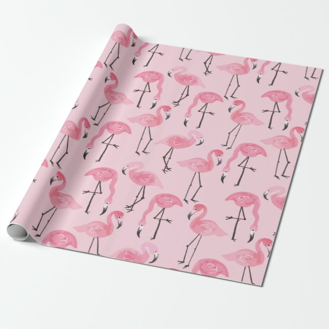 Papel De Presente Pink ink flamingo set, tropical summer pattern vin (Desenrolado)