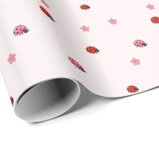 Papel De Presente Pink Ladybug Garden Pattern Wrapping Paper