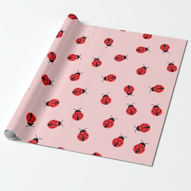 Papel De Presente Pink Ladybug Wrapping Paper (Desenrolado)