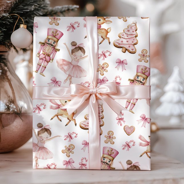 Papel De Presente Pink Nutcracker Kids Christmas Wrapping Paper (Criador carregado)