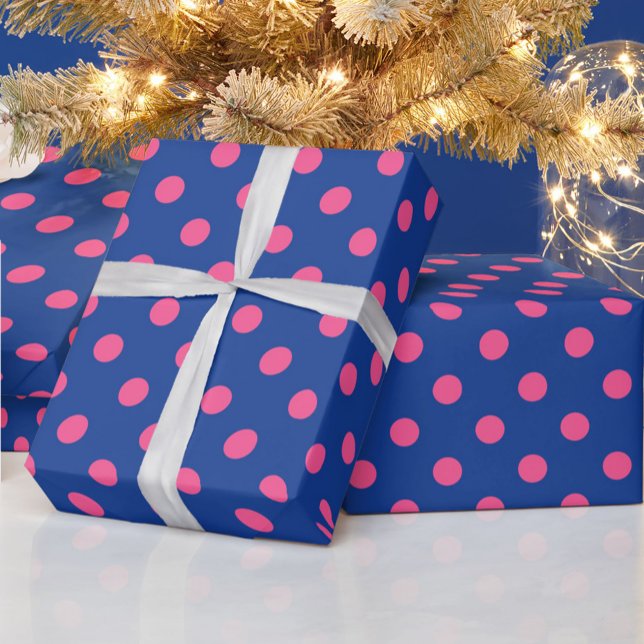 Papel De Presente Pink On Blue Polka Dots Pattern Design (Criador carregado)