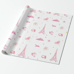 Papel De Presente Pink Paris Birthday Gift embrulhando Papel Eiffel