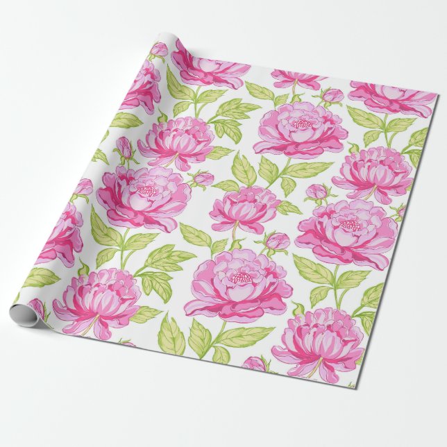 Papel De Presente Pink Peony Floral (Desenrolado)