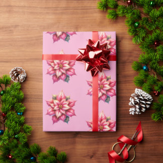 Papel De Presente Pink Poinsettia Christmas Holiday