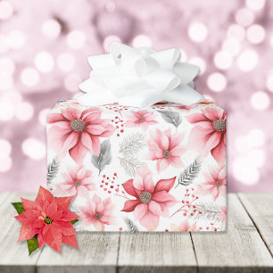 Papel De Presente Pink Poinsettia Natal