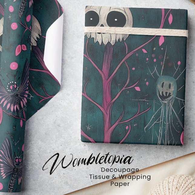 Papel De Presente Pink & Purple Gotheen Skulls & Flowls (Criador carregado)