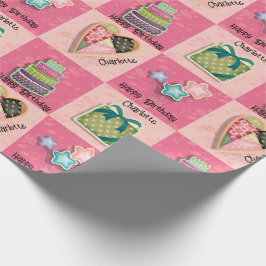 Papel De Presente Pink Quilt Motif Adicione Nome Aniversário Para El