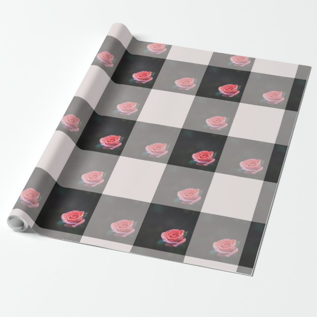 Papel De Presente Pink rose checkered pattern (Desenrolado)