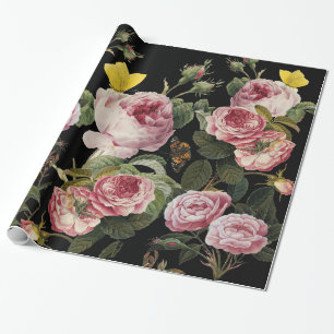 Papel De Presente PINK ROSES E MANTEIRAS AMARELAS Pretas