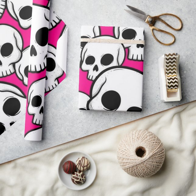 Papel De Presente Pink Skull Pattern Wrapping Paper (Artesanato)