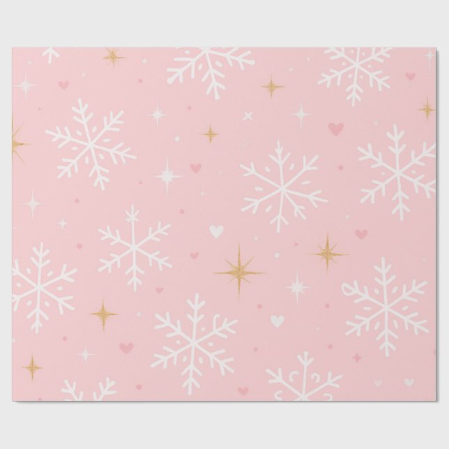 Papel De Presente Pink Snowflake & Gold Sparkle Christmas  (Aberto)