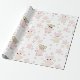 PAPEL DE PRESENTE PINK & TAN TEDDY BEARS COM ESTRELAS