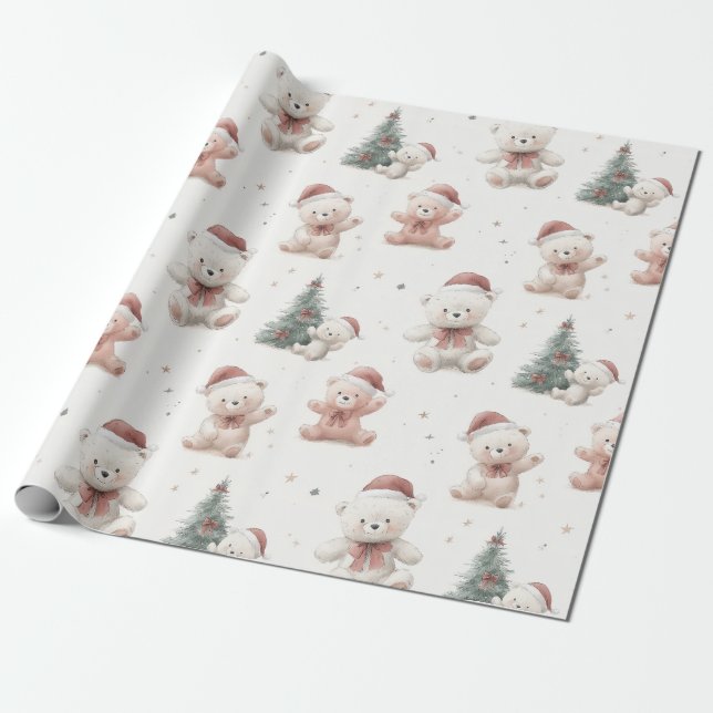 Papel De Presente Pink Teddy Bear Christmas  (Desenrolado)