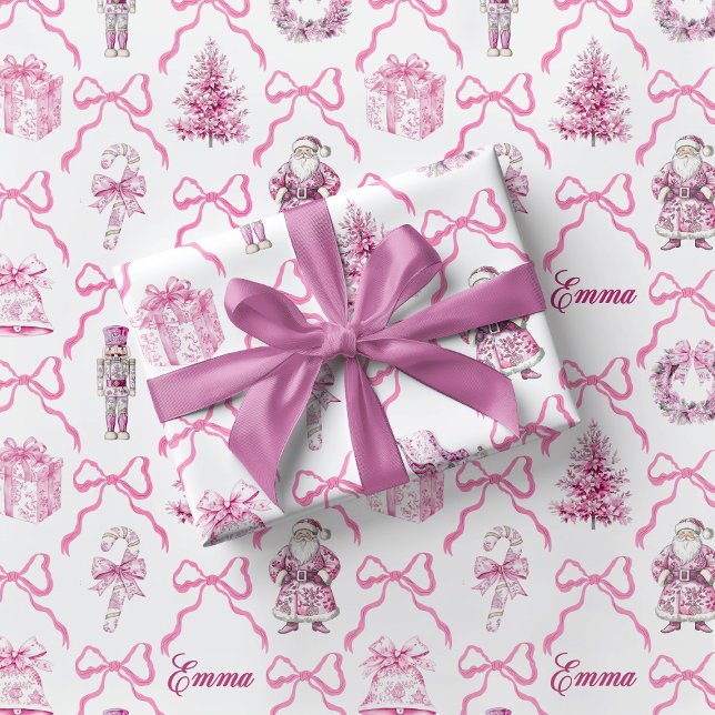 Papel De Presente Pink Toile Nutcracker Wrapping Paper Christmas (Criador carregado)