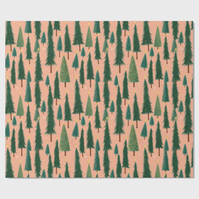 Papel De Presente Pink Tree Gift Wrap, Modern Holiday Wrapping Paper (Aberto)