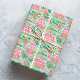 Papel De Presente Pink Tropical e Cidade Verde de Pão de Gengala