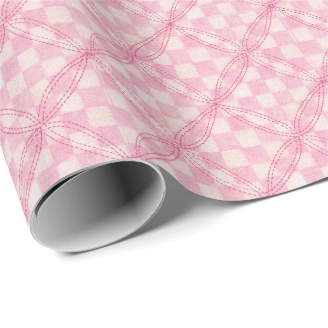 Papel De Presente PINK VERIFICAR QUILT Wraptor Paper (Ponta do rolo)