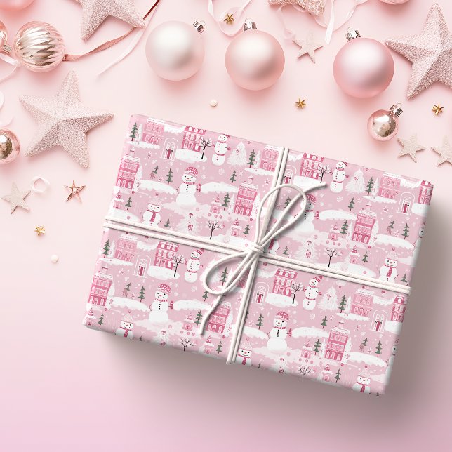 Papel De Presente Pink Village Snowy Christmas (Criador carregado)