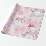 Papel De Presente Pink Watercolor Christmas Snowman<br><div class="desc">Pink Watercolor,  papel de moldagem de Natal para boneco de neve</div>