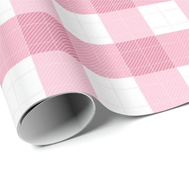 Papel De Presente Pink & White Classic Gingham Pattern (Ponta do rolo)