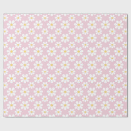 Papel De Presente Pink White Daisy Pattern 