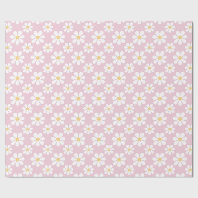 Papel De Presente Pink White Daisy Pattern  (Aberto)