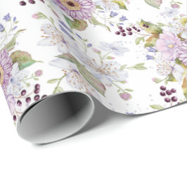 Papel De Presente Pink White Purple Watercolor Wildflower