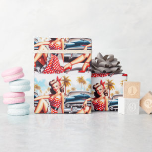 Papel De Presente Pino Clássico da Rapariga Retroativa