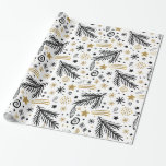 Papel De Presente PINO de rabo preto branco e estrelas CHRISTMAS<br><div class="desc">Pinheiro de Natal branco e preto e branco e estrelas e flocos de neve Papel de enrolar padrão. Uma bela ideia para o seu natal tradicional!</div>