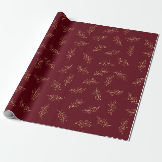 Papel De Presente Pino Vermelho e Dourado (Desenrolado)