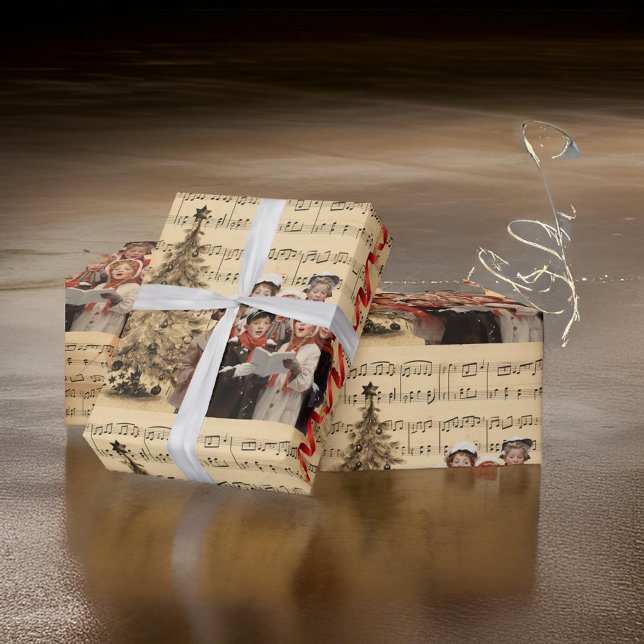 Papel De Presente Pinos de Natal Música Fita Vermelha (Criador carregado)