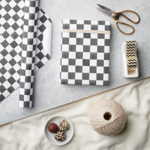 Papel De Presente Pintado de Preto e Branco Xadrez Tabuleiro de Dama