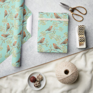 Papel De Presente Pintage com o padrão europeu Robin Bird
