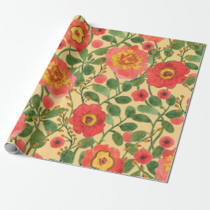 Papel De Presente Pintagem aquosa padrão retrorfloral uniforme