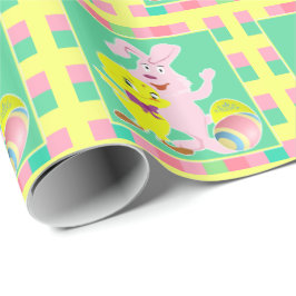 Papel De Presente Pintinho de coelho da Páscoa e Ovos na Xadrez