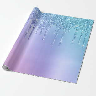 Papel De Presente pintinho Elegante gotas de brilho azul e roxo
