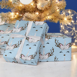 Papel De Presente Pintinho padrão de renas de unicórnio azul de be
