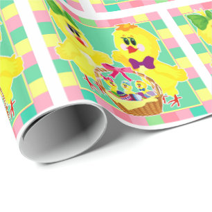 Papel De Presente Pintinhos De páscoa E Cesto De Pintinhos E Ovos
