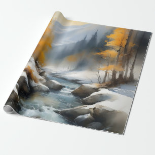 Papel De Presente Pintor da paisagem fluvial serene snowy