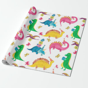 Papel De Presente Pintor de aquarelas com padrão uniforme com dinoss