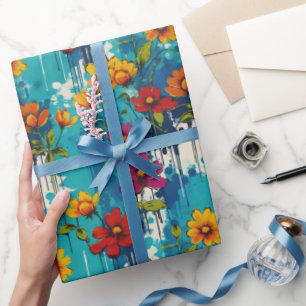 Papel De Presente Pintor de Disquete Teal Floral