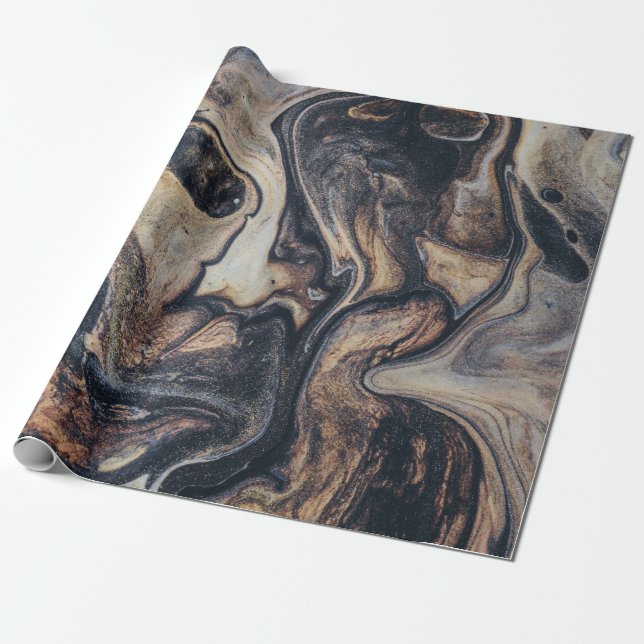Papel De Presente Pintura a abstrato preta, castanha e cinza (Desenrolado)