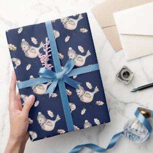 Papel De Presente Pintura à mão em aquarela do pardal de inverno