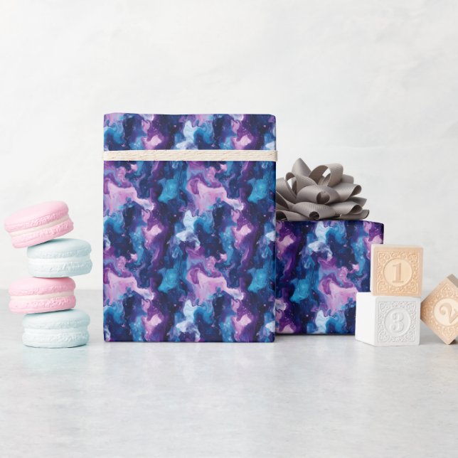 Papel De Presente Pintura a Óleo Abstrata Azul e Roxo (Chá de bebê)