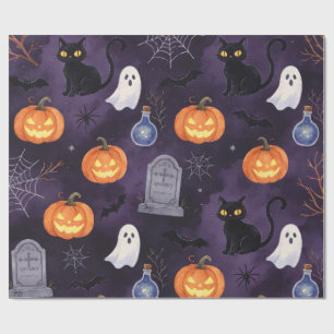 Papel De Presente Pintura a Óleo Assustadora de Halloween Roxa Escur