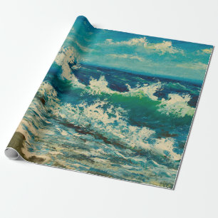 Papel De Presente pintura a óleo da praia do mar, lindas ondas na l